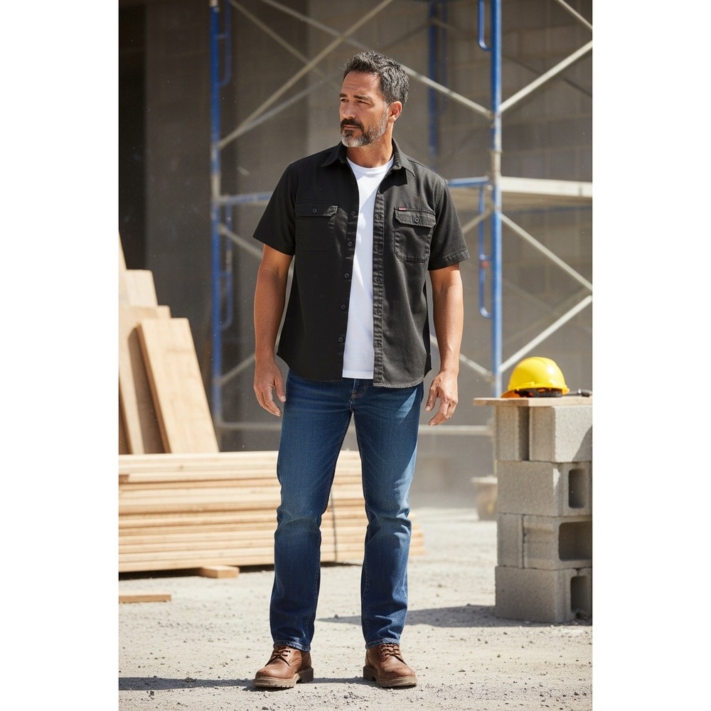 Craftsman Mens Short Sleeve Button Down Work Shirt Black Utility Canvas Size M